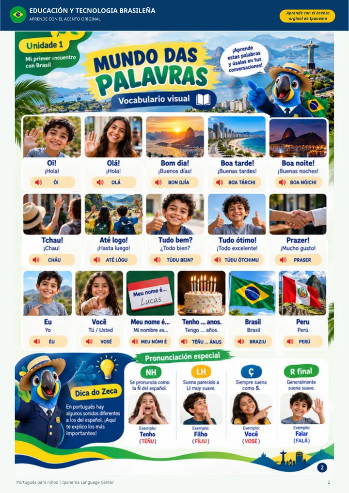 Página del ebook: Mundo das Palavras, vocabulario visual con fotos