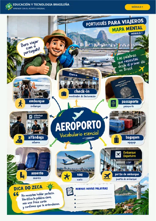 Mapa mental ilustrado del módulo Aeropuerto