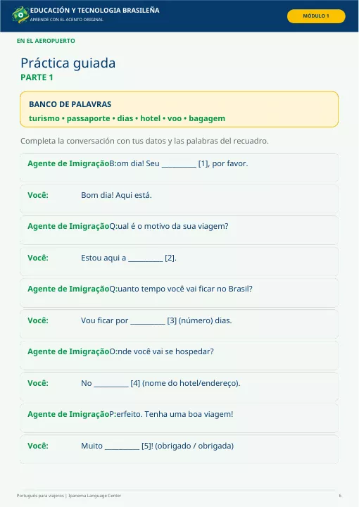 Página de práctica guiada del módulo Aeropuerto