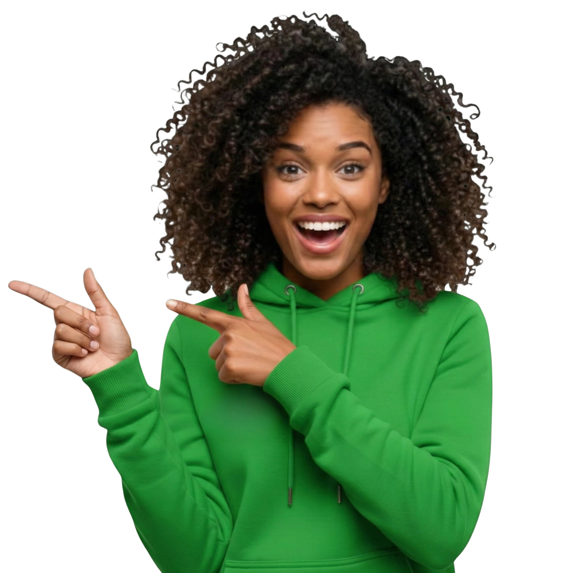 Estudiante entusiasmada apuntando al precio